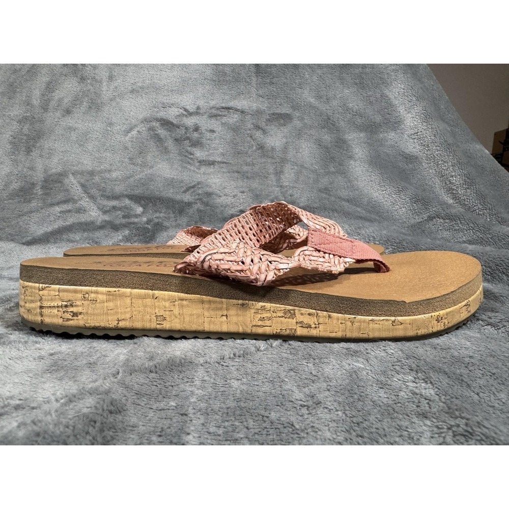 Skechers Shoes Womens Size 8 Pink Cali Yoga Foam Thong Wedge Sandals Cork - Picture 9 of 9